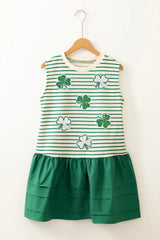 Stripe Sequin Clover Patched Contrast Mini Dress with Pockets 