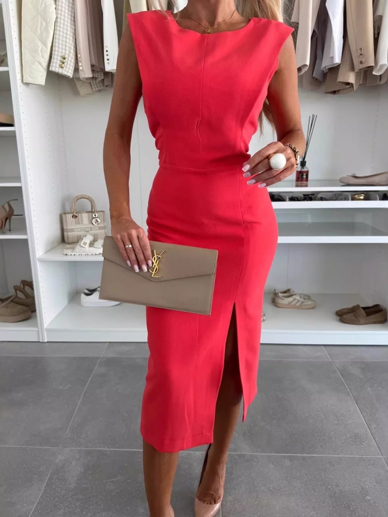 Full Size Slit Round Neck Sleeveless Dress Plus Size 