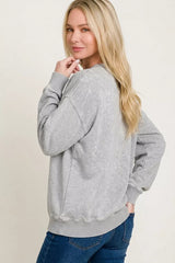 Zenana Fleece Acid Enzyme Washed Round Neck Sweatshirts 