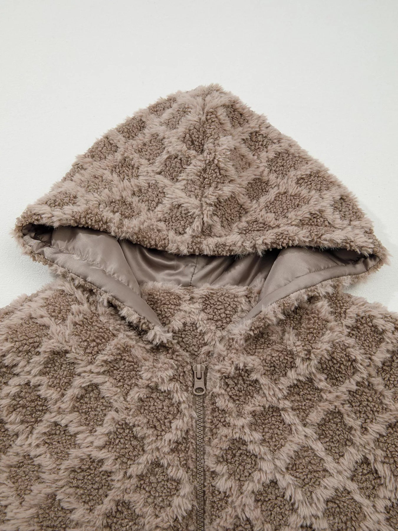Sherpa Rhombus Zip Up Side Pocket Hooded Jacket 