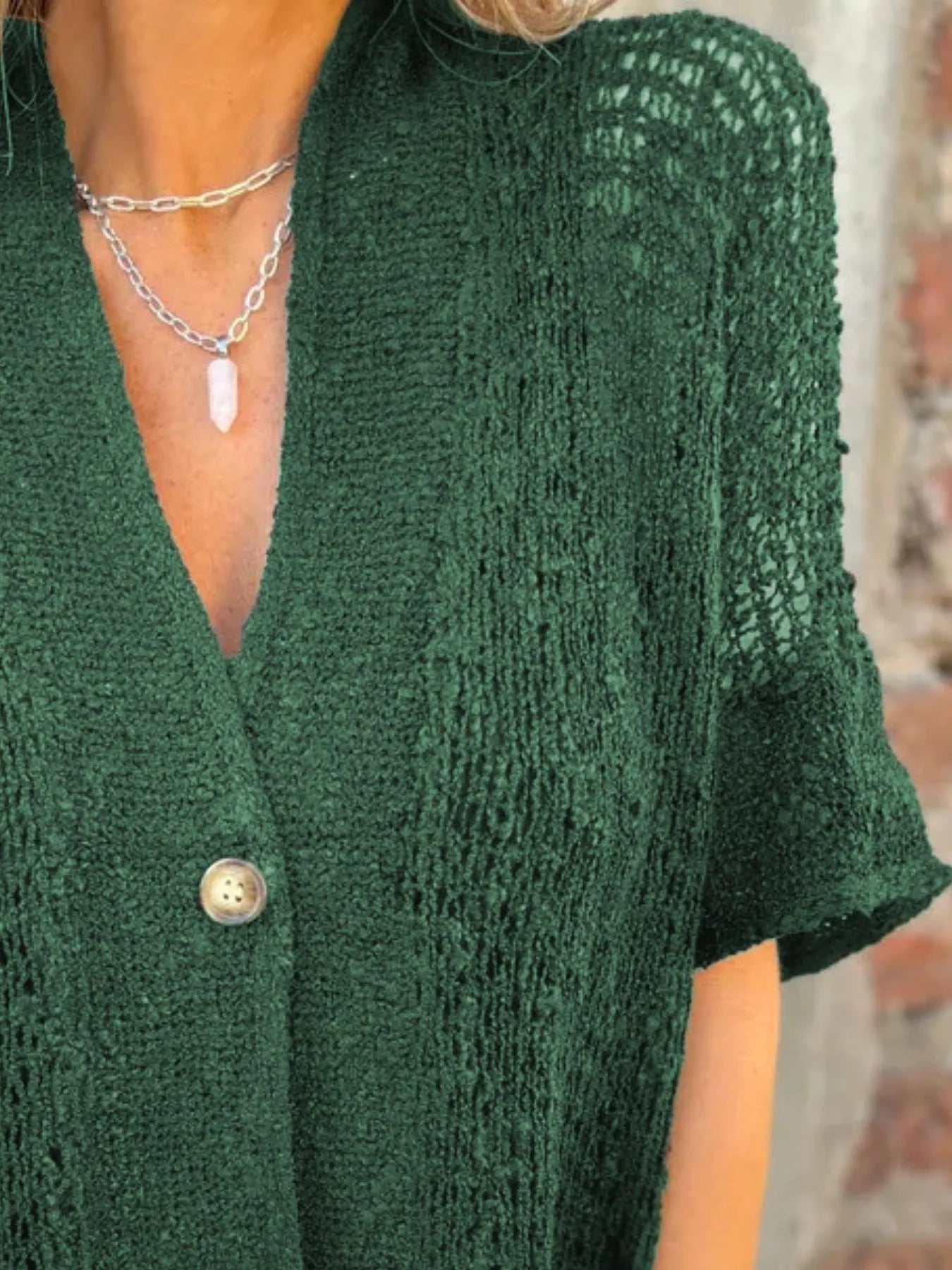 Full Size One Button Half Sleeve Cardigan Plus Size 