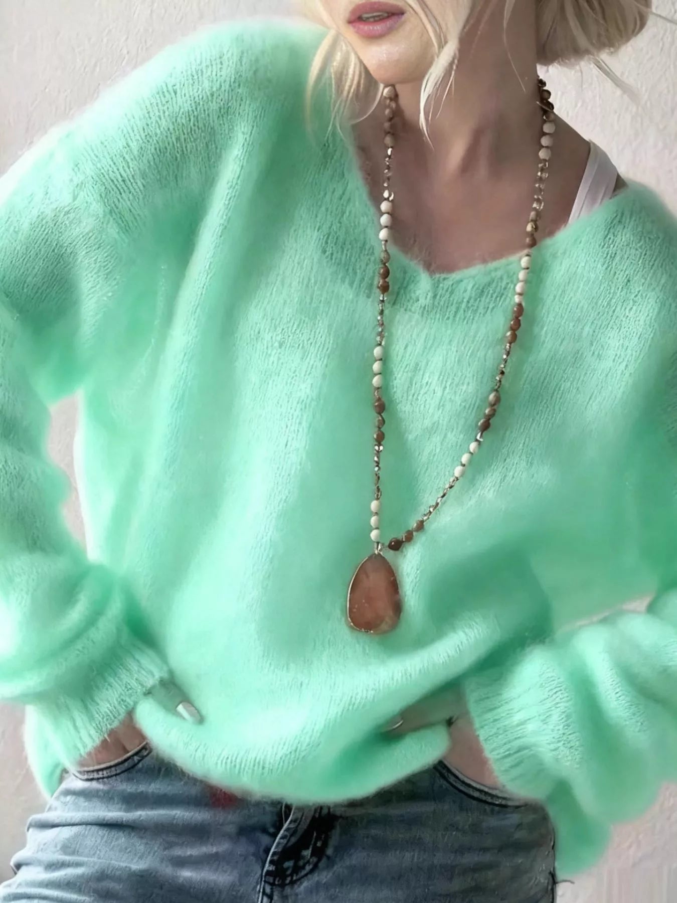 V-Neck Dropped Shoulder Sweater 