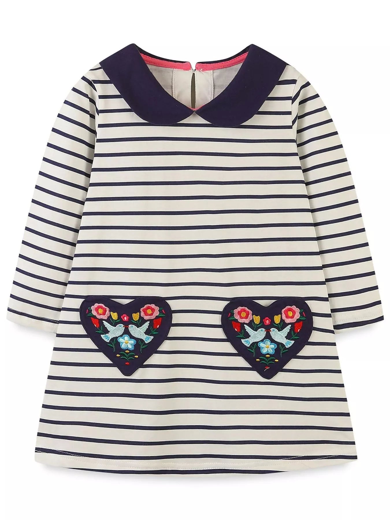 Children's Embroidered Striped Long Sleeve Dress 