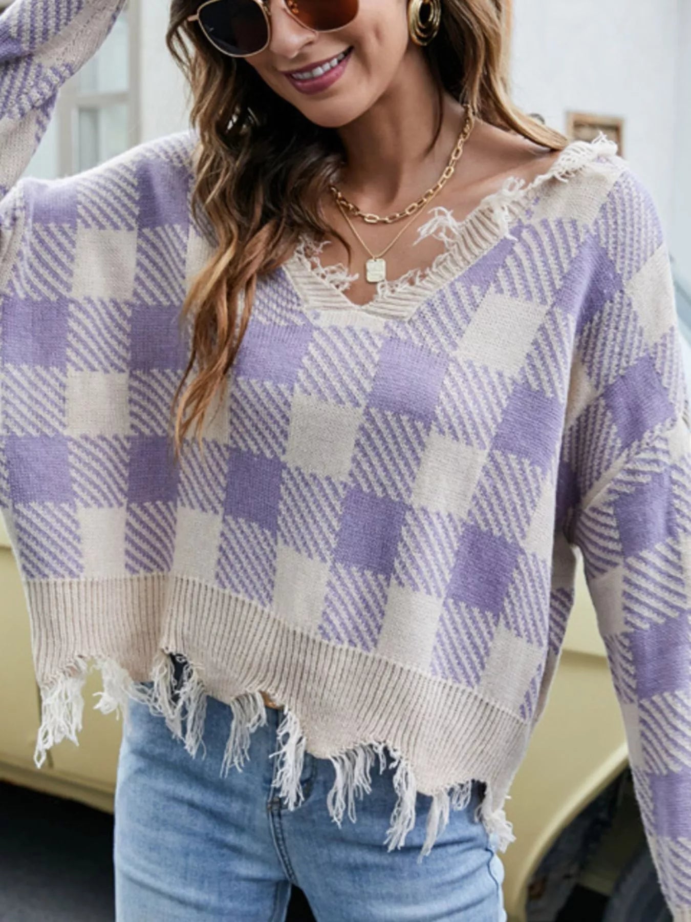 Frayed Hem Long Sleeve Sweater 