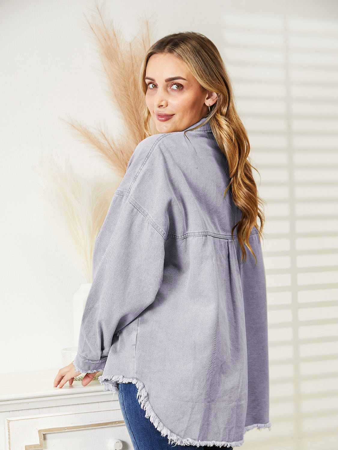 Distressed Raw Hem Denim Jacket 