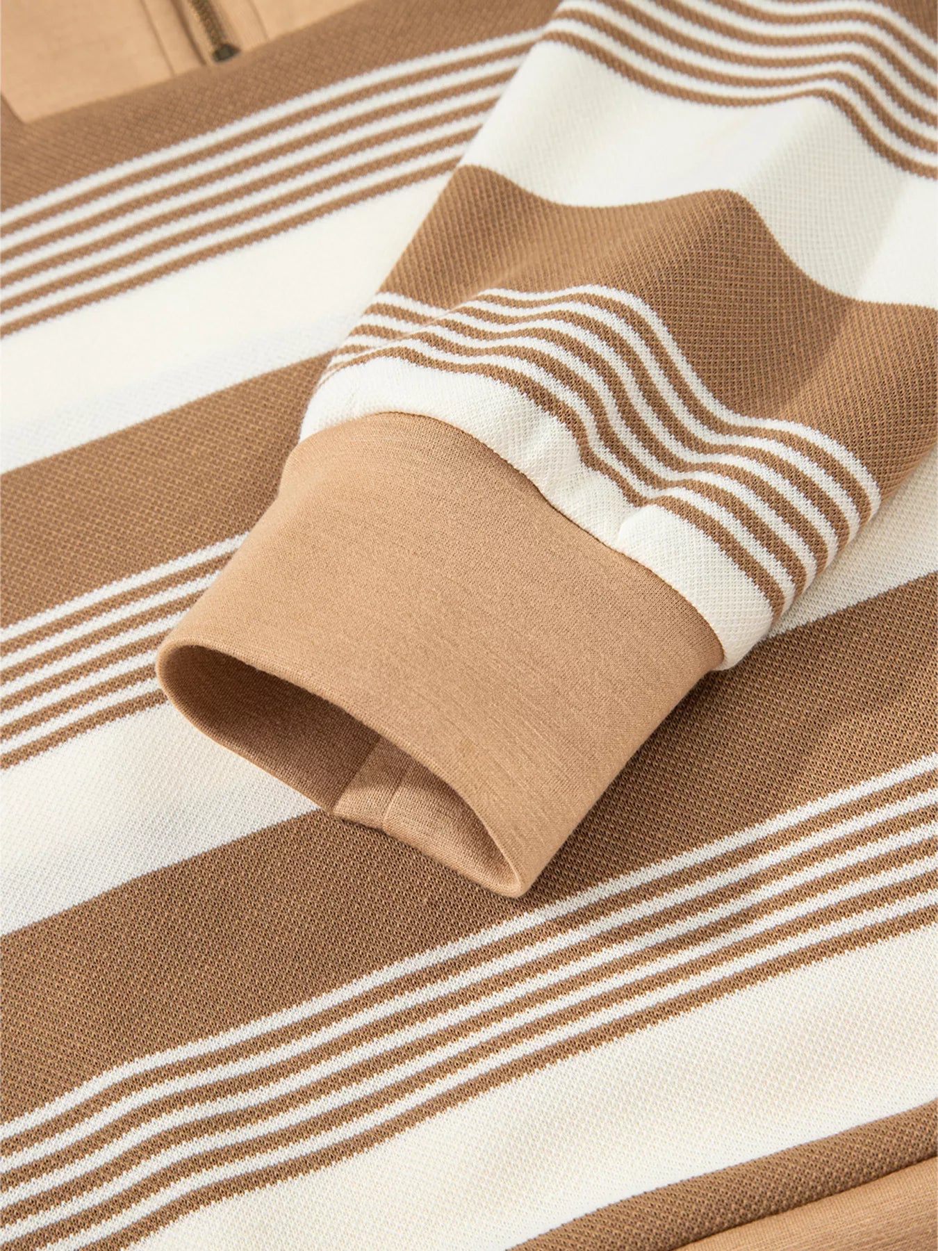 Stripe Zip Collar Patchwork Vintage Sweatshirt 
