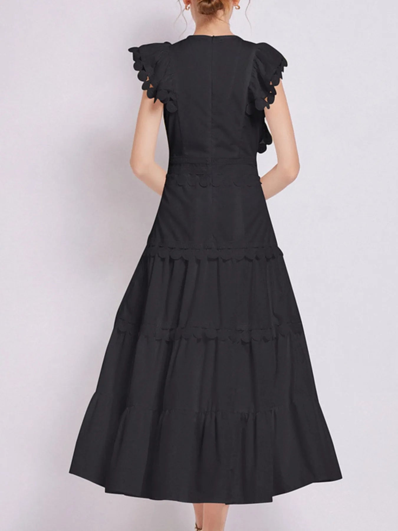 Sleeveless Ruffled Tiered Dress with Embroidered Trim 