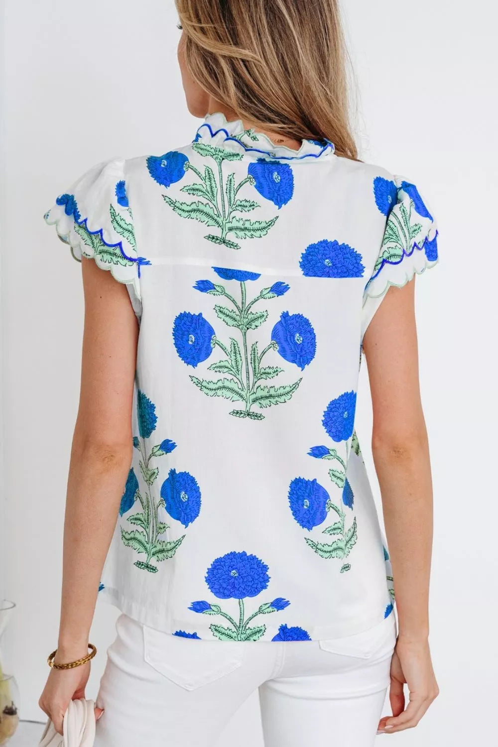Contrast Scallop Trim Layered Short Sleeve V Neck Blouse 