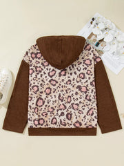Plus Size Leopard Long Sleeve Drawstring Hoodie 