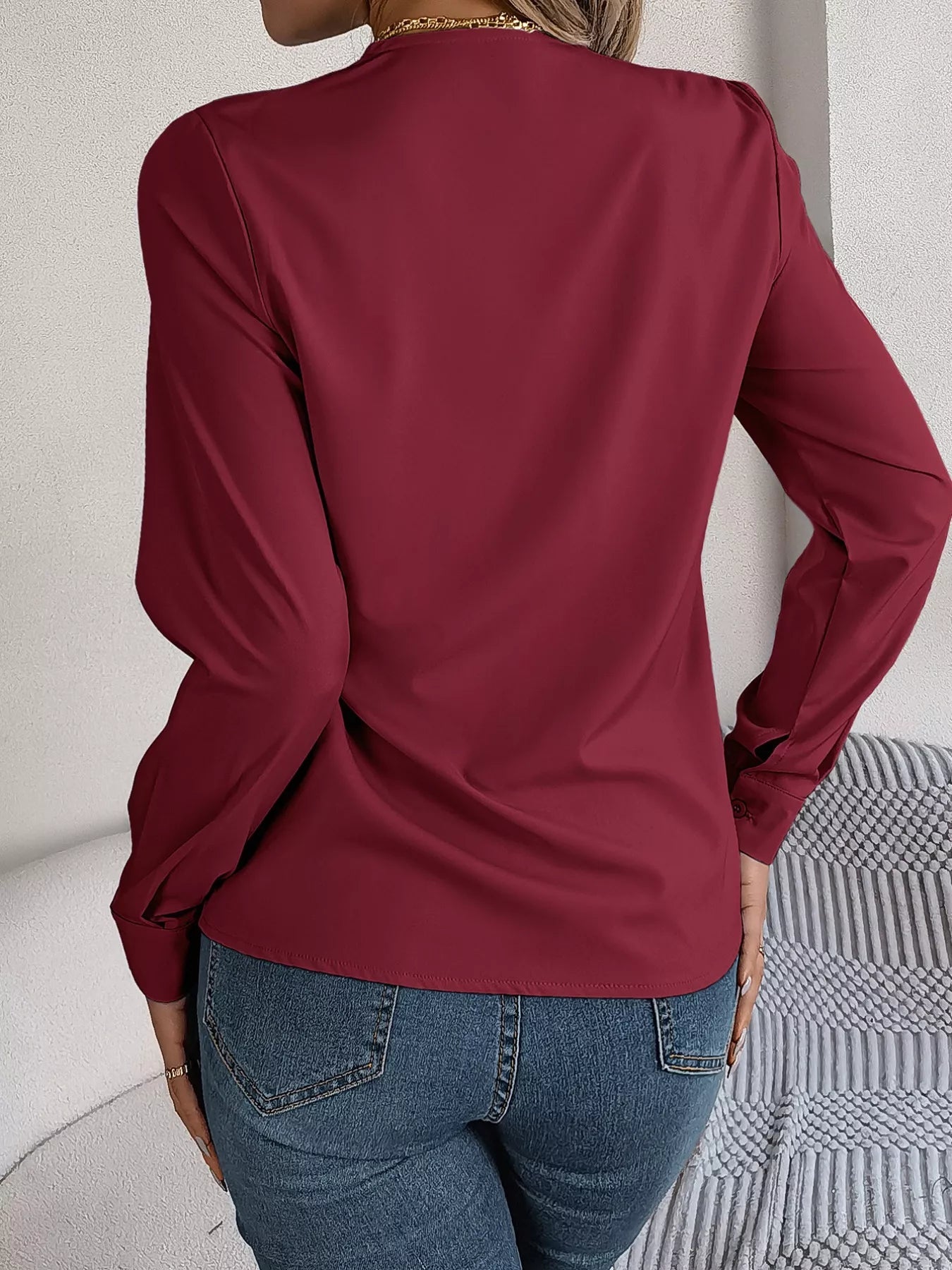 Layered V-Neck Long Sleeve Blouse 