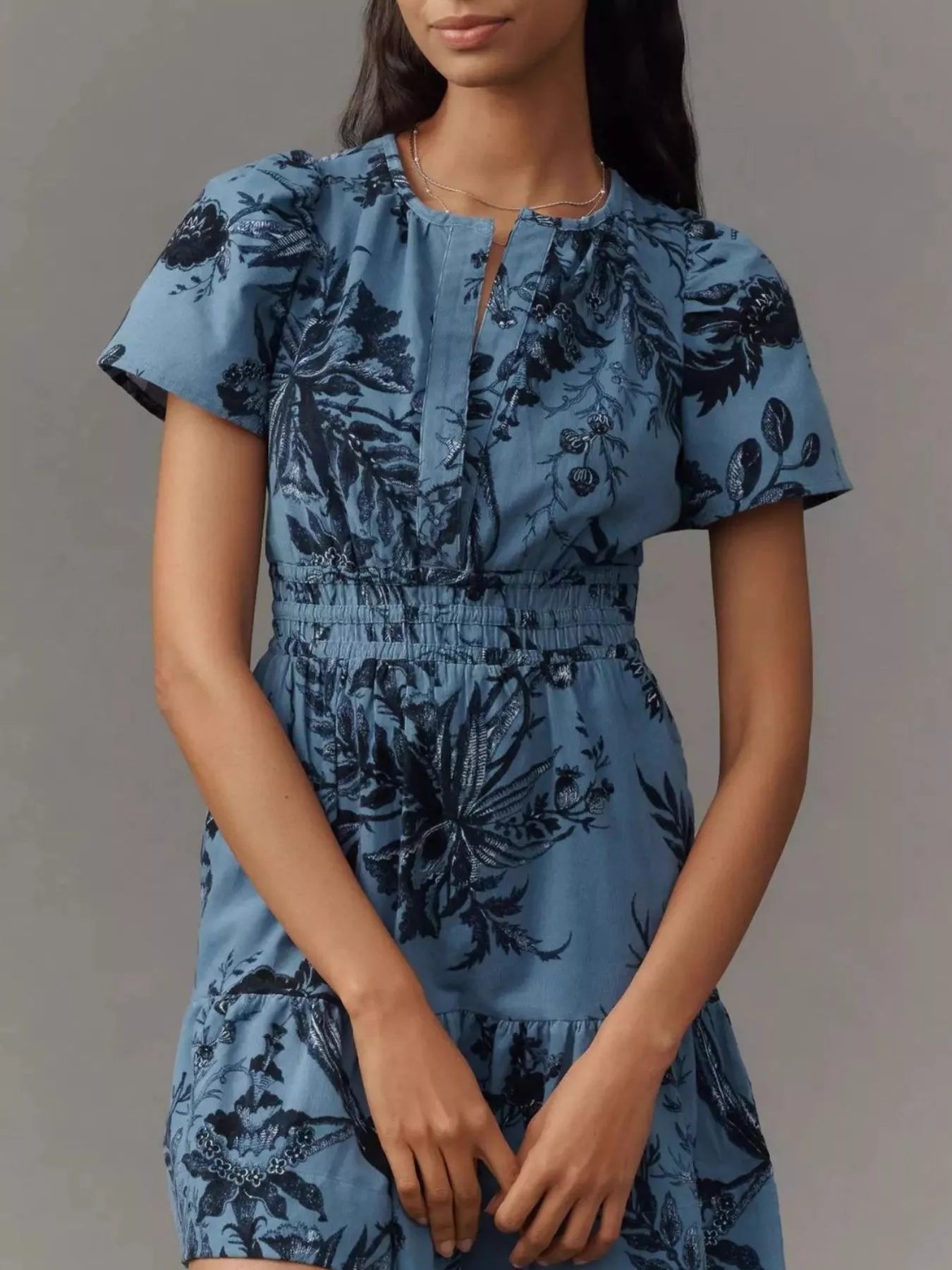 Printed Notched Short Sleeve Dress 