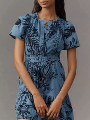 Printed Notched Short Sleeve Dress 
