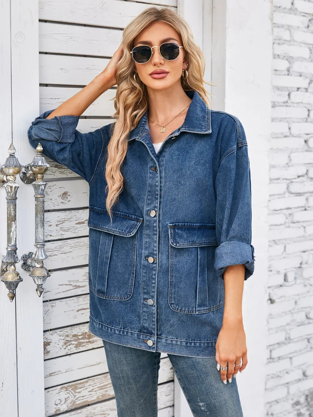 Button Up Long Sleeve Denim Jacket 