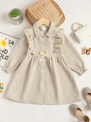 Children's Ruffled Bow Collared Neck Dress 