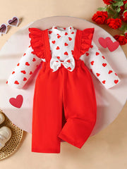 Children's Heart Print Top and Suspender Pants Set 