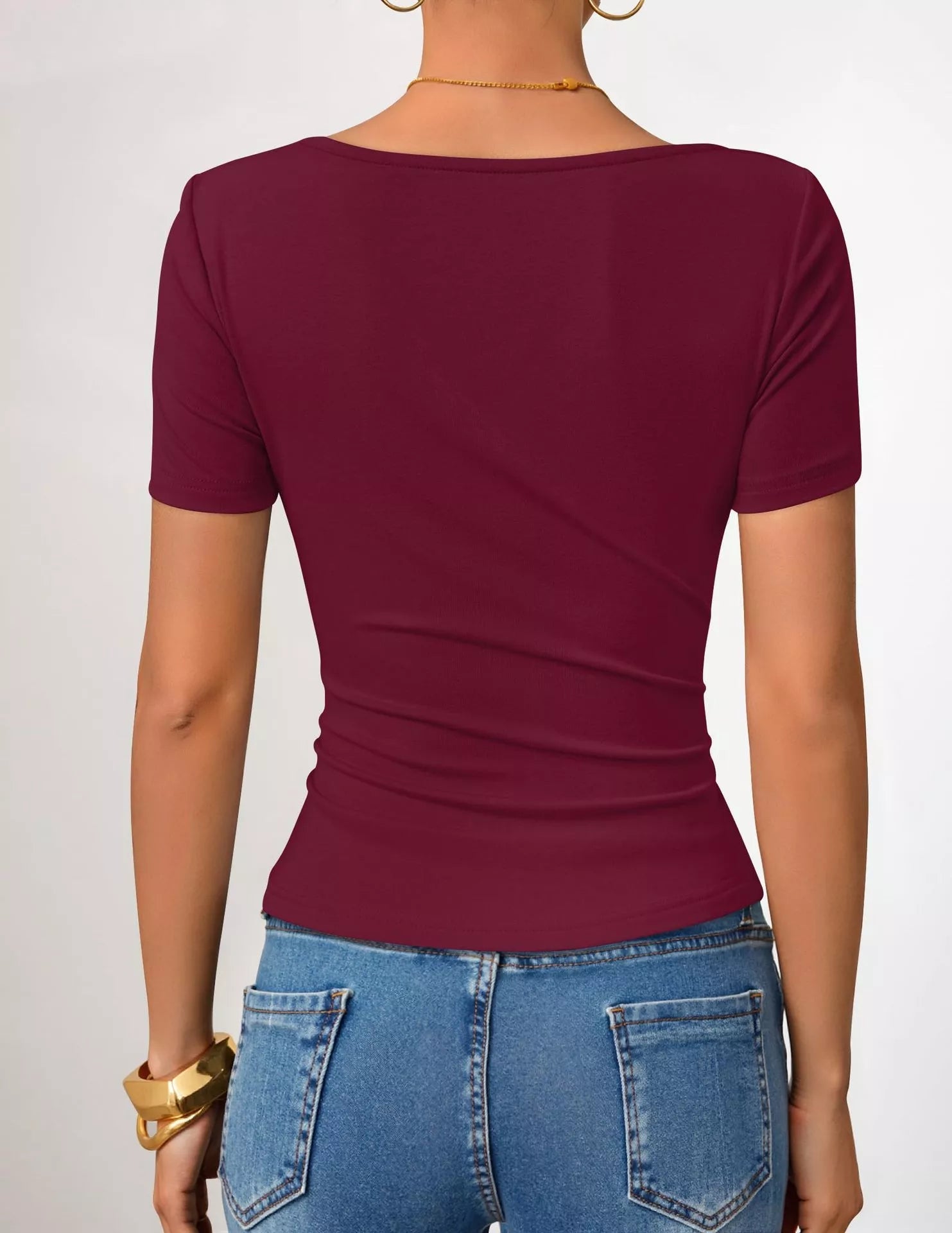 Asymmetrical Neckline Fitted T-Shirt 