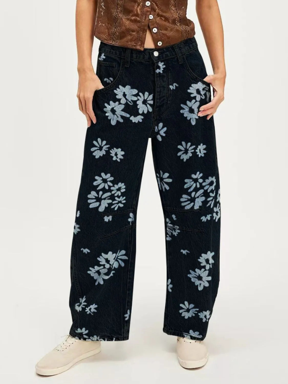 Printed Wide Leg Jeans 