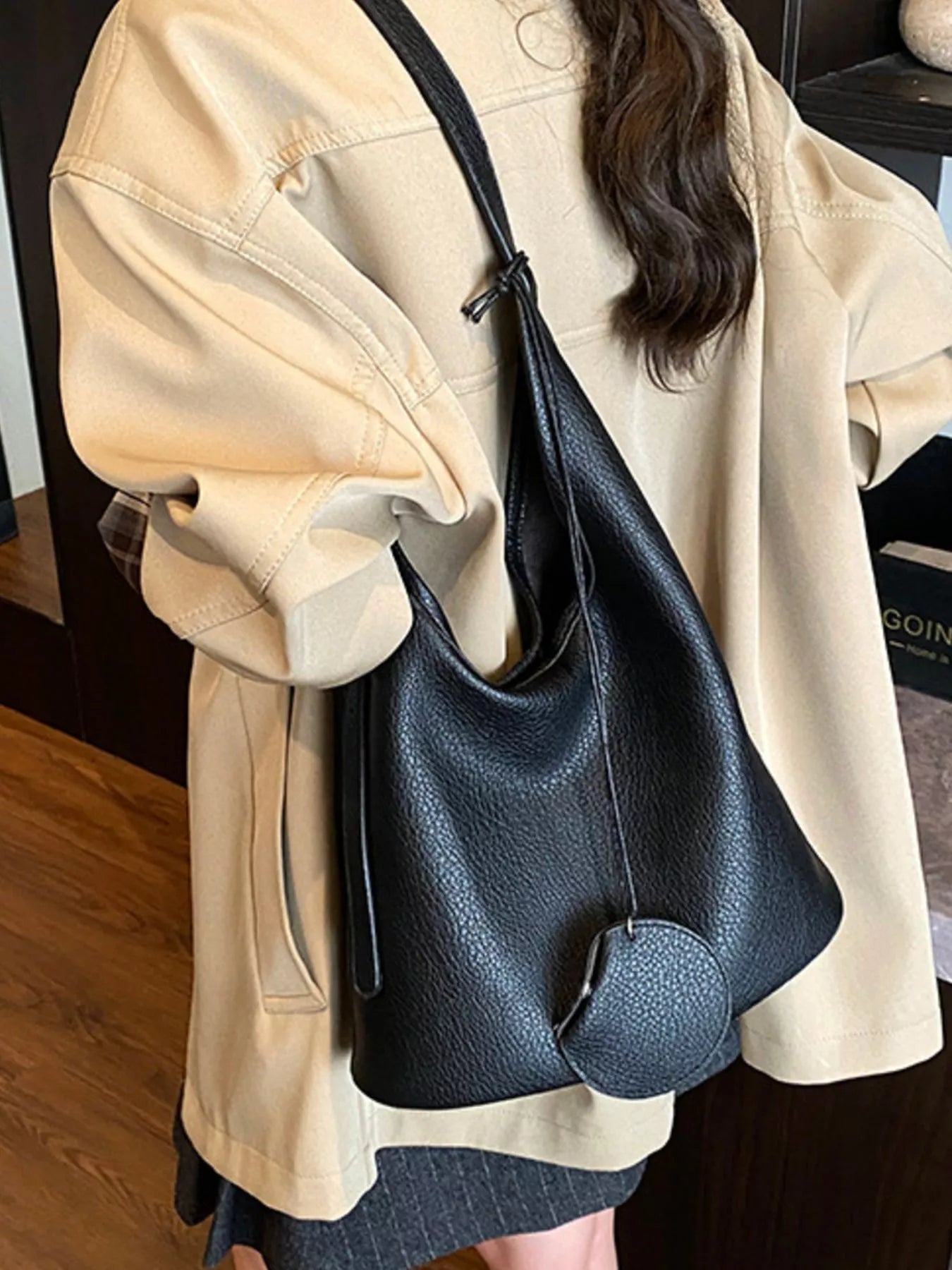 Solid Color Leather Handbag 
