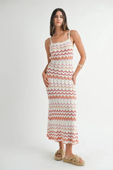 MABLE Lightweight Pointelle Chevron Knit Maxi Dress 