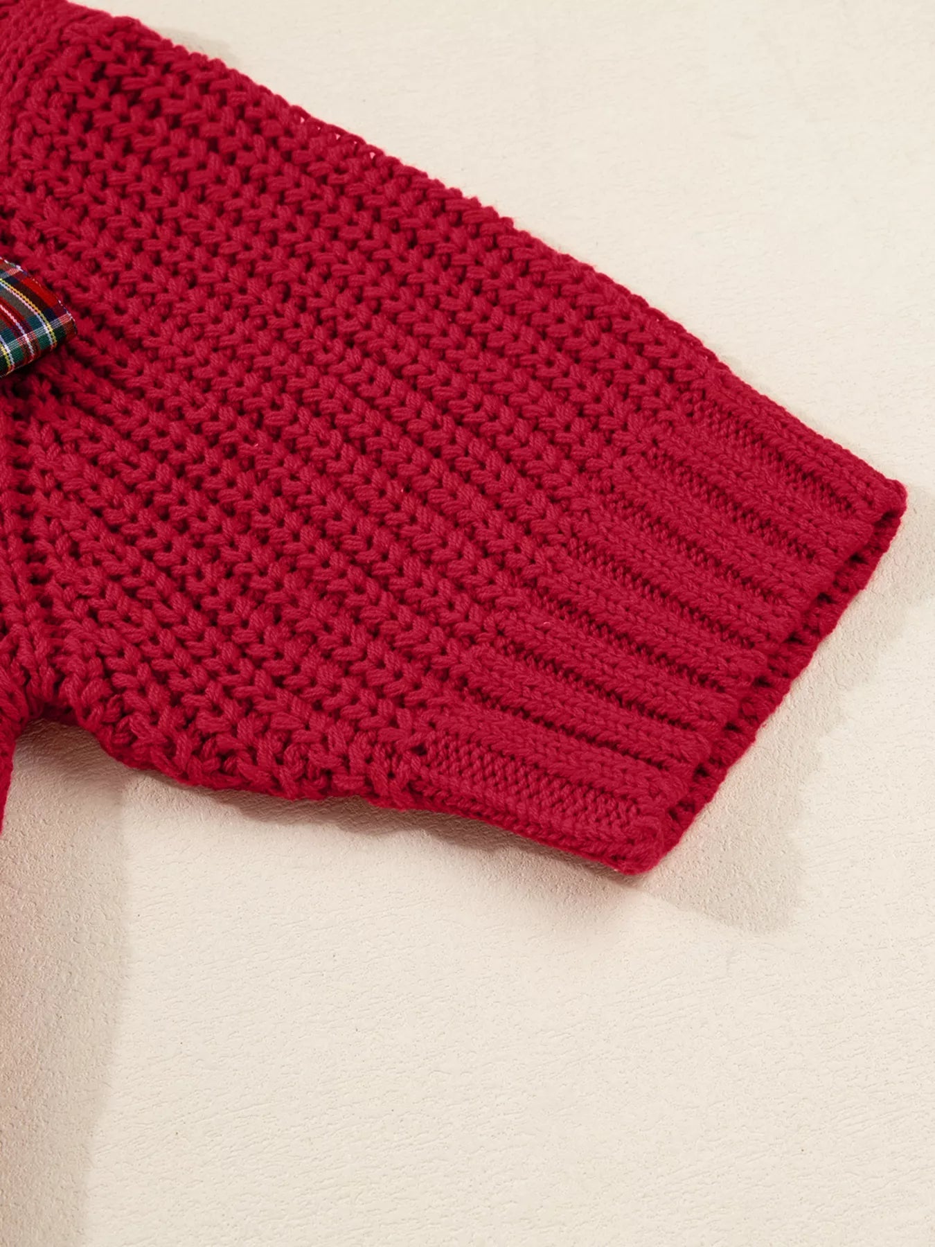 Plaid Lace Up Detail Christmas Holiday Puff Short Sleeve Sweater 