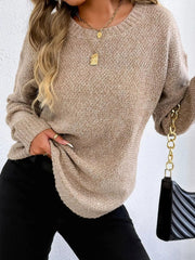 Textured Knit Relaxed Fit Round Neck Sweater 