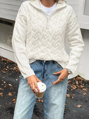 Zip Collar Cable-Knit Sweater 
