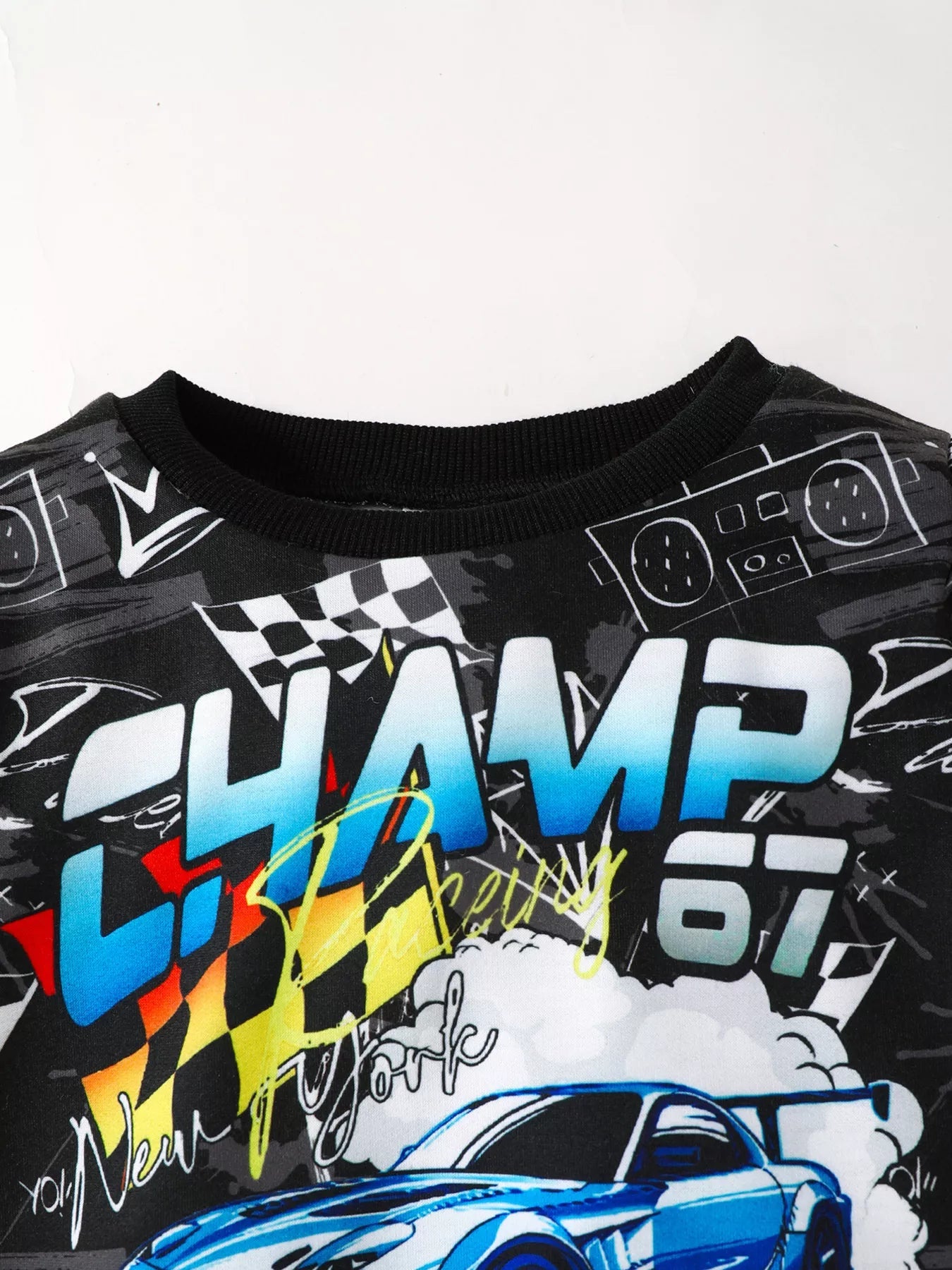 Children's Racing Car Print Long Sleeve Sweatshirt and Pants Set 