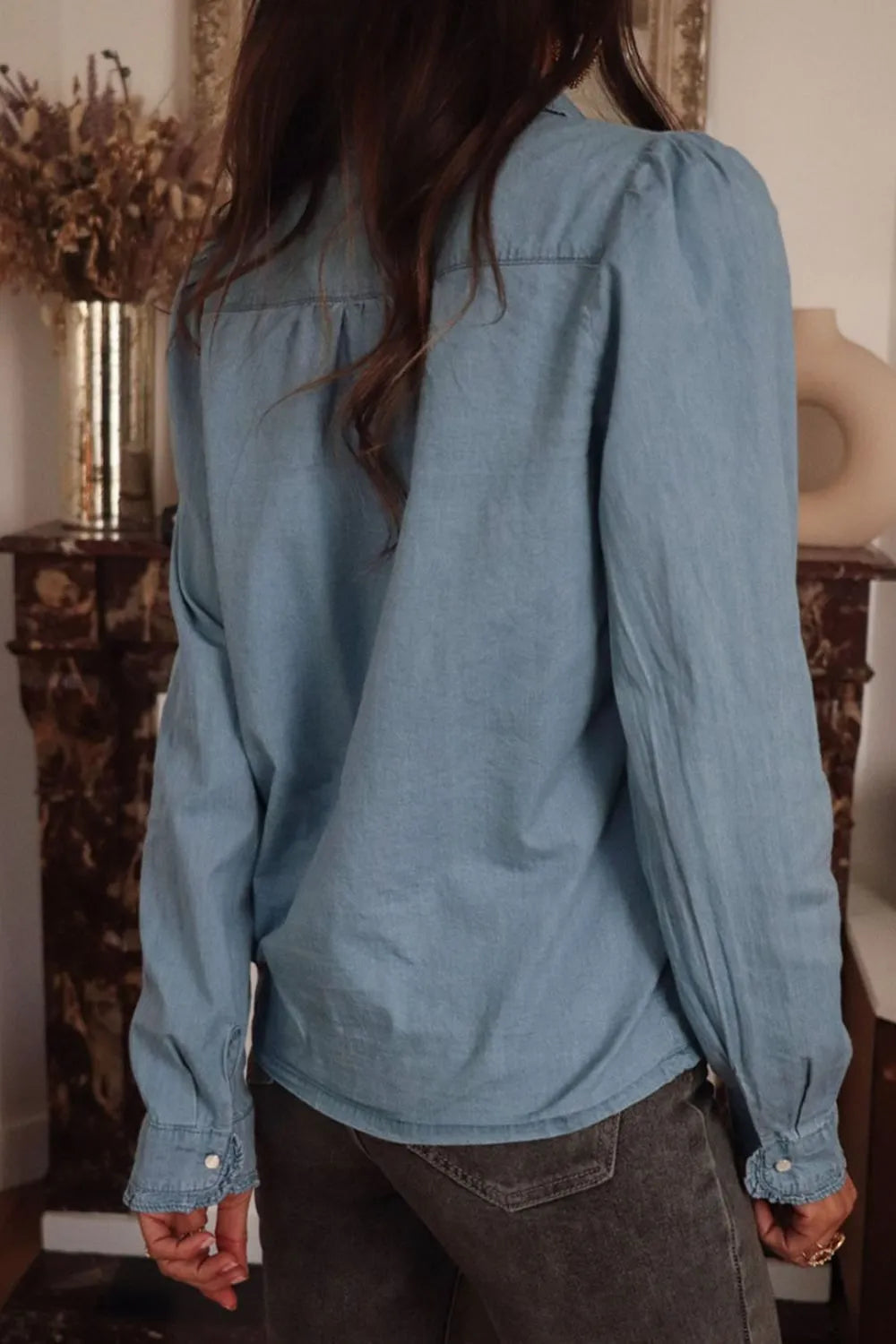 Button Up Long Sleeve Denim Top 