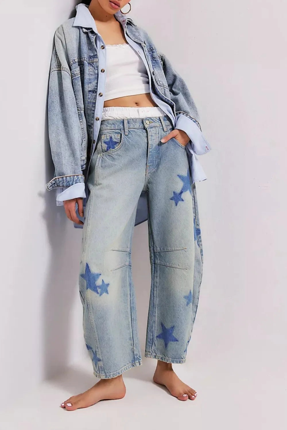 Contrast Star Wide Leg Jeans 