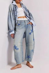 Contrast Star Wide Leg Jeans 