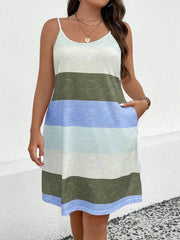 Plus Size Color Block Scoop Neck Mini Dress 