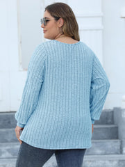 Plus Size Ribbed V-Neck Long Sleeve Top 