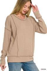 Zenana Corded Rib Long Sleeve Round Neck Top 