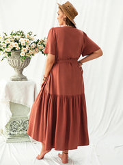 Plus Size V-Neck Flutter Sleeve Midi Dress 