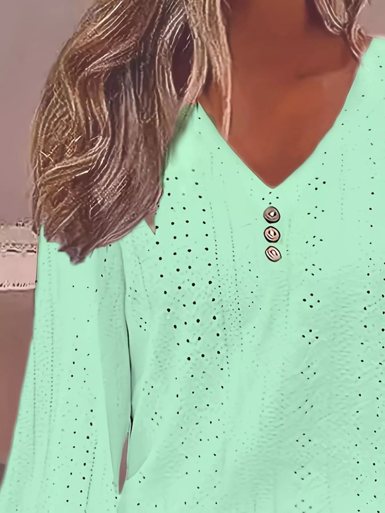 Plus Size Eyelet V-Neck Flounce Sleeve Blouse 