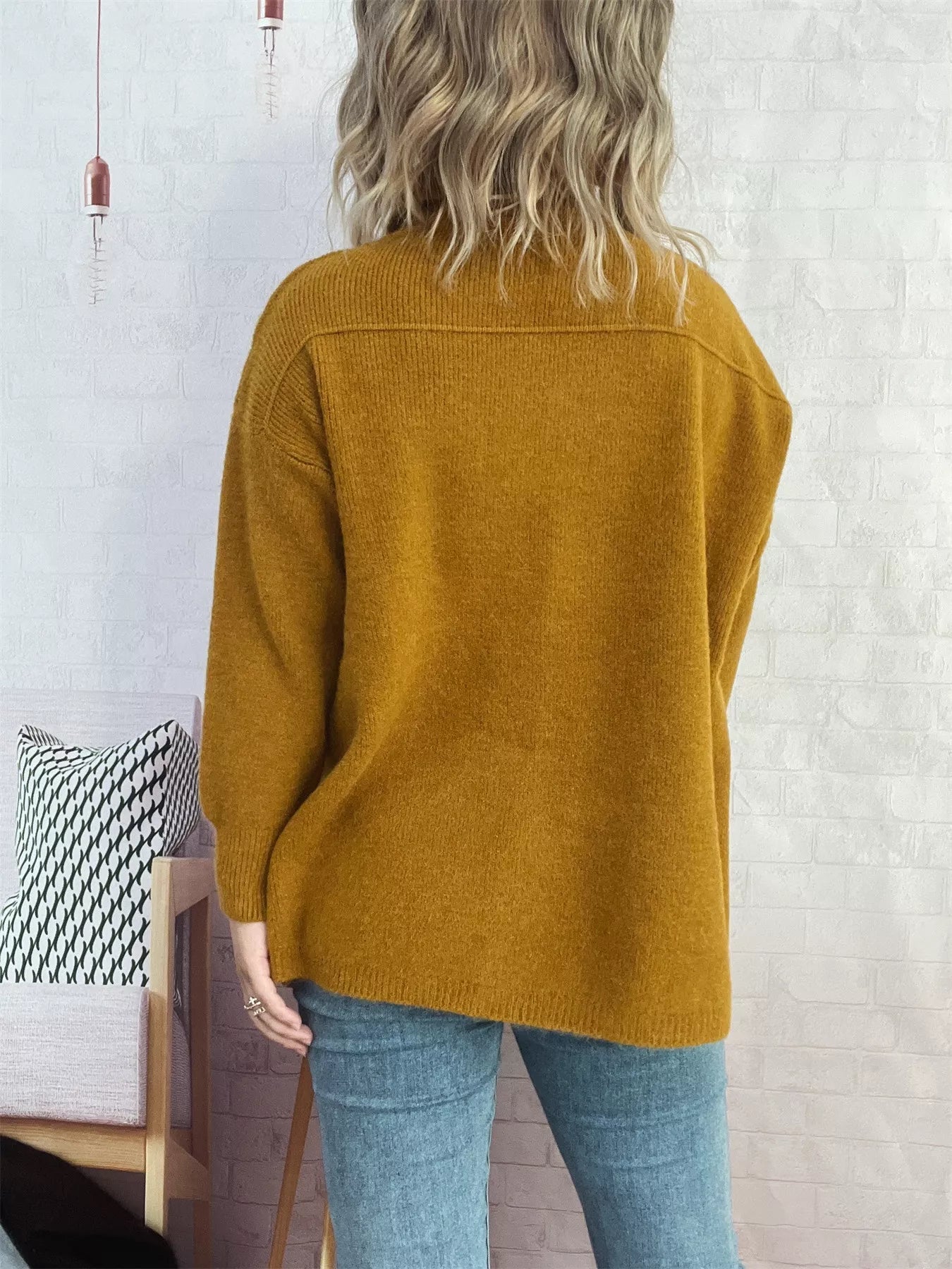 Slit Turtleneck Long Sleeve Sweater 