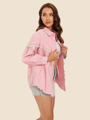 Raw Hem Fringe Detail Denim Jacket 