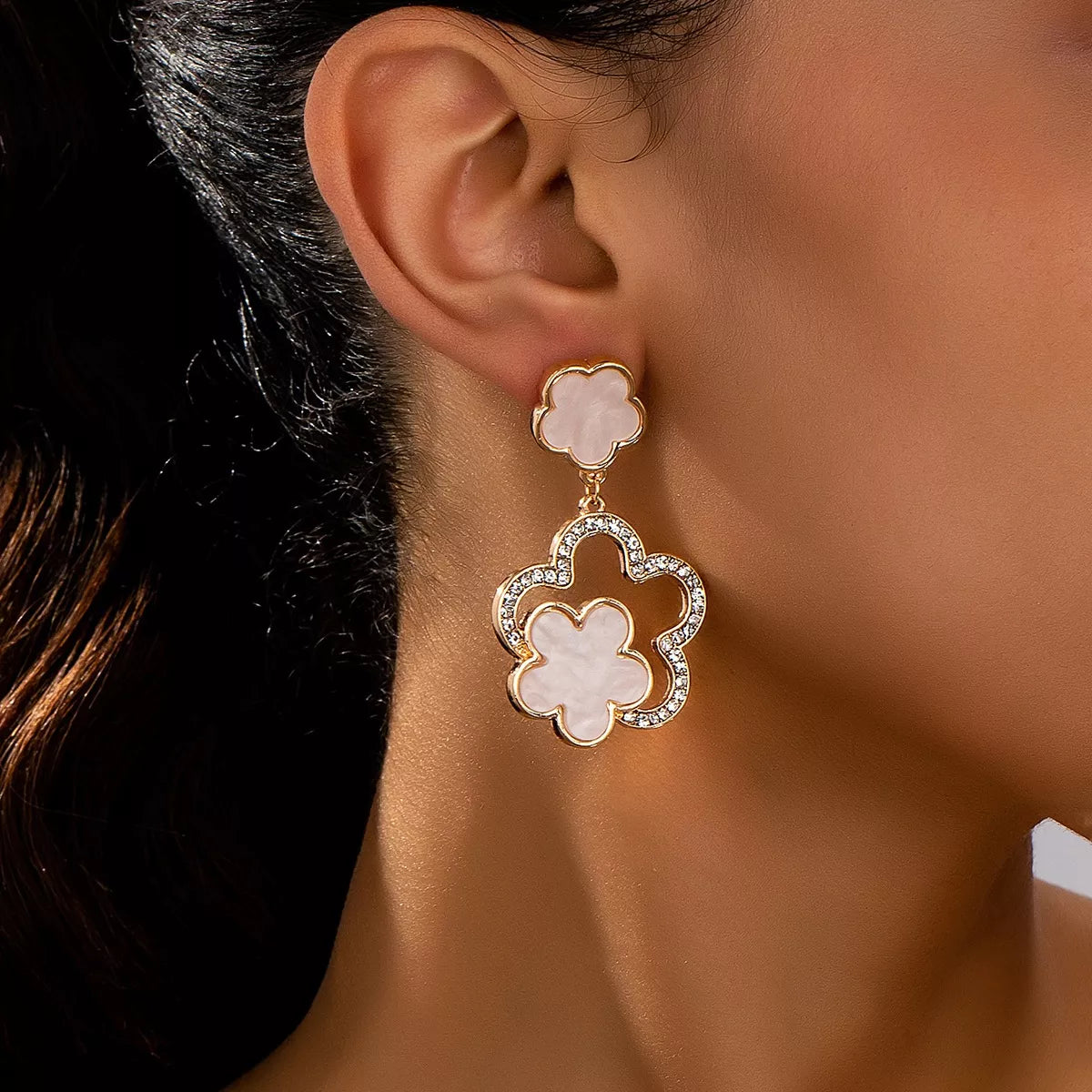 Lucky Clover Dangle Earrings with Rhinestone Accents 