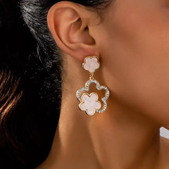 Lucky Clover Dangle Earrings with Rhinestone Accents 