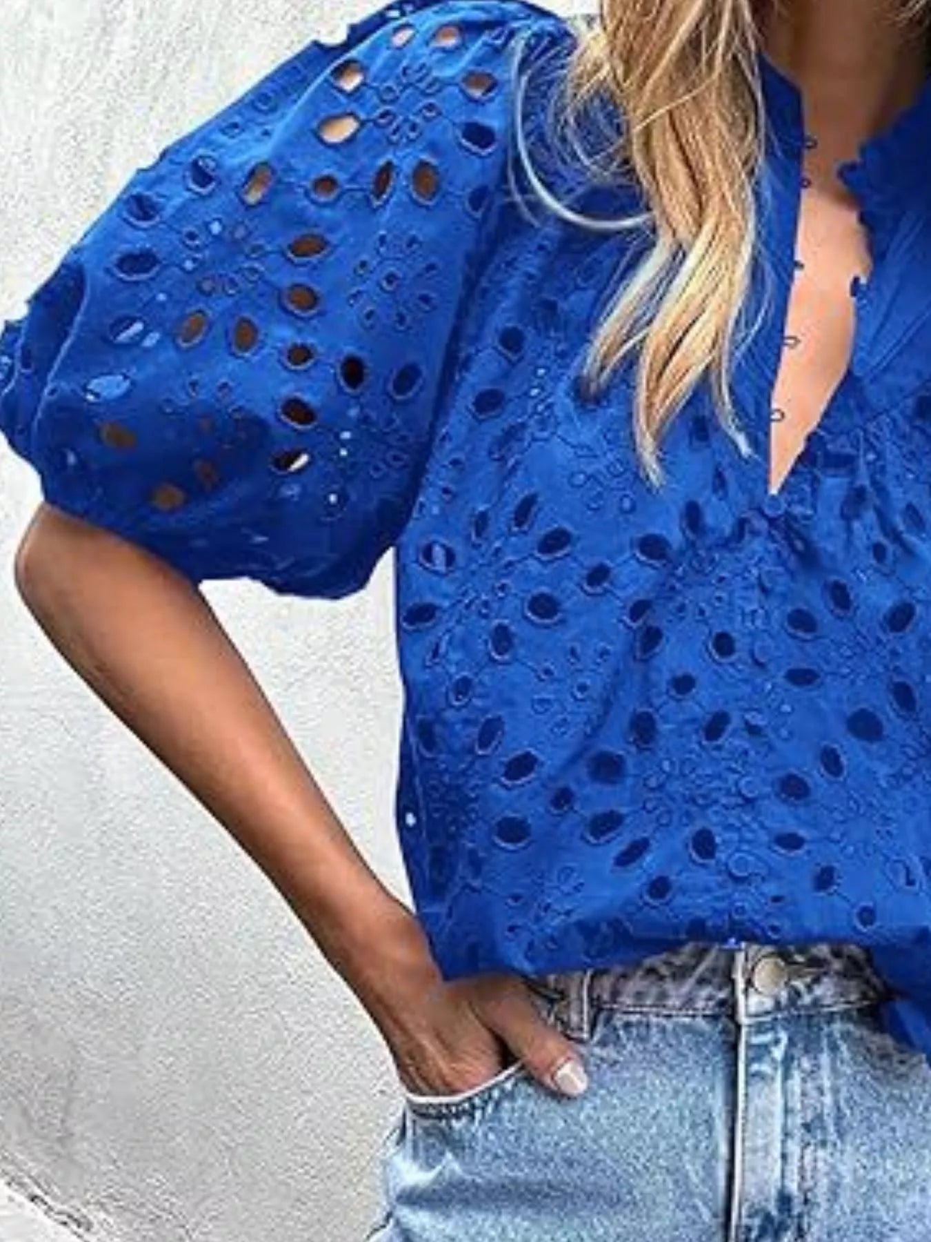 Eyelet Embroidered Puff Sleeve Blouse 