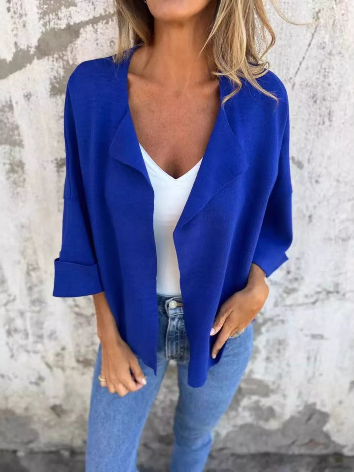 Full Size Open Front 3/4 Sleeve Casual Cardigan Plus Size 
