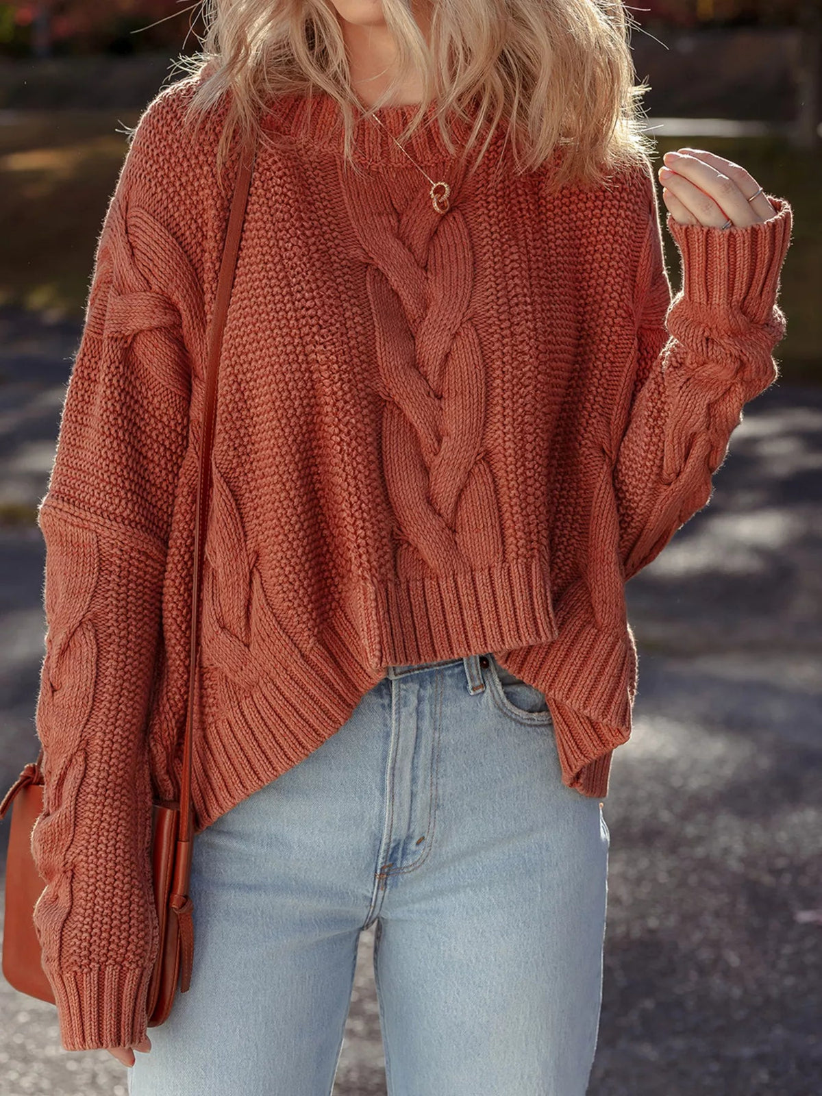 Cable-Knit Chunky Fit Slouchy Textured Sweater 
