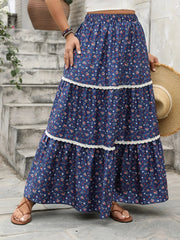 Plus Size Floral Elastic Waist Maxi Skirt 