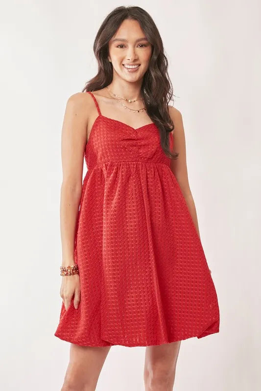Davi & Dani Textured Sweetheart Neckline Bubble Hem Dress 