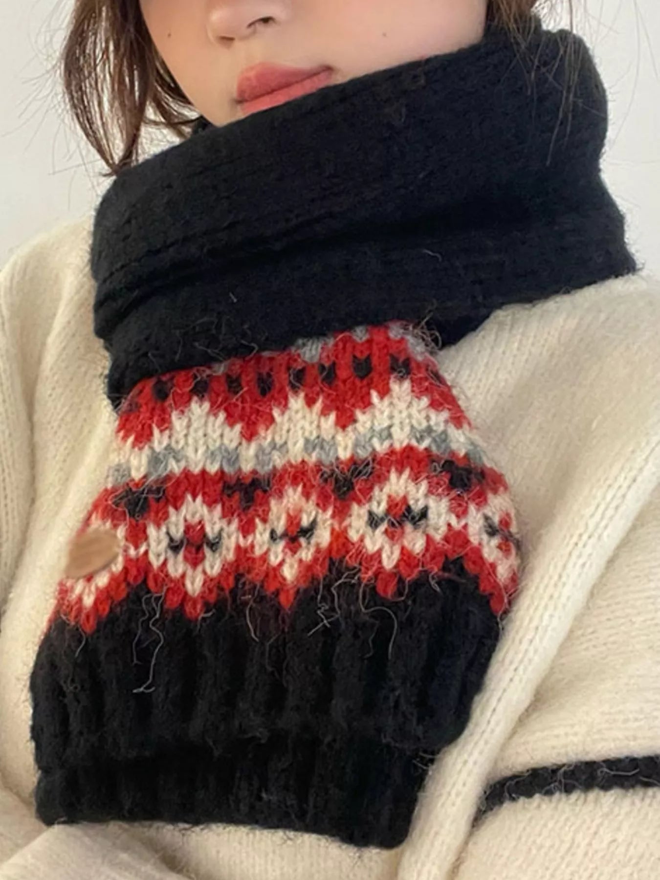 Nordic Pattern Knitted Winter Scarf 