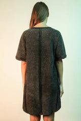 VERY J Mineral Washed Ribbed Knit Mini Dress 