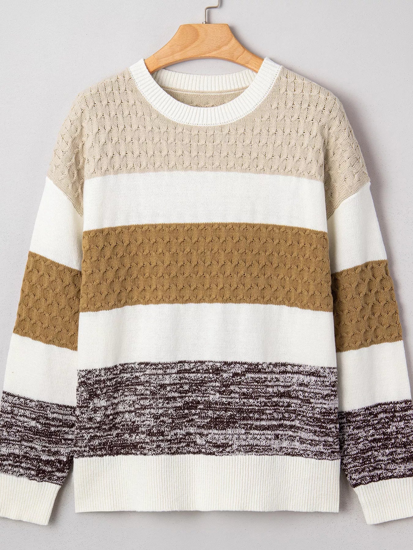 Mixed Texture Knit Striped Color Block Loose Sweater 