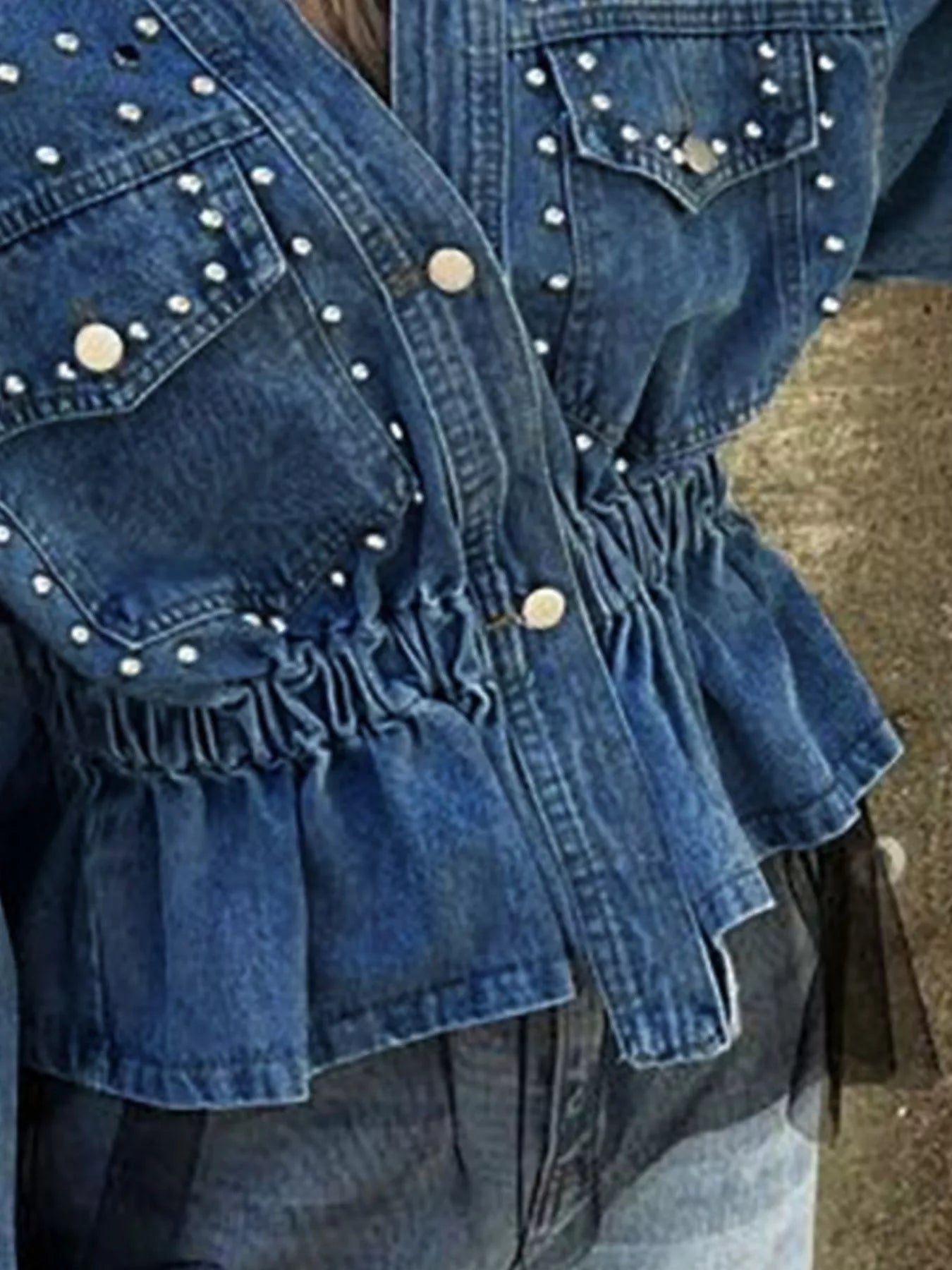 Studded Button Up Denim Jacket 