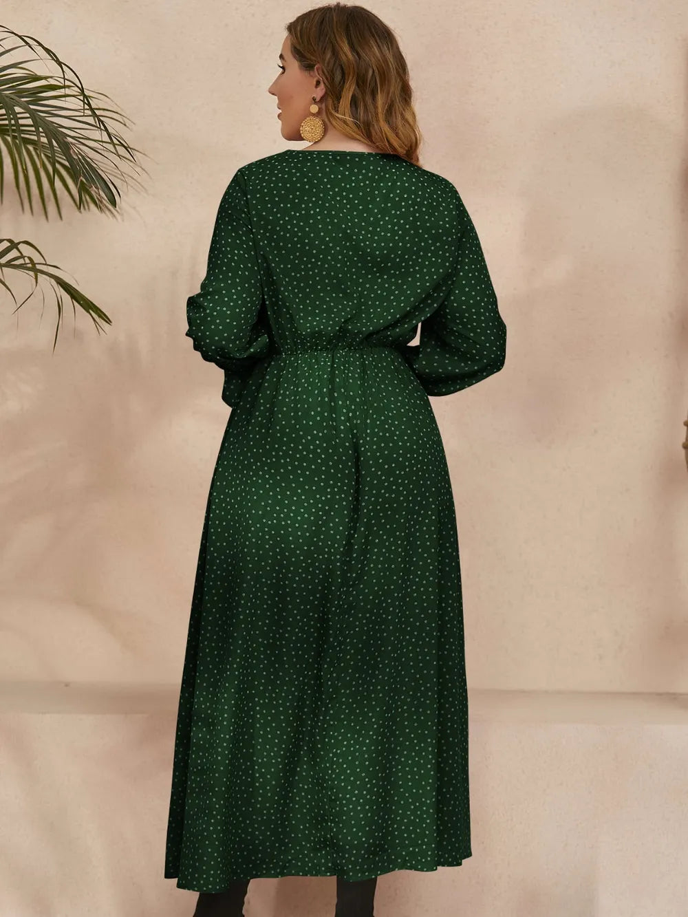 Honey Plus Size Ruffled Polka Dot Long Sleeve Midi Dress 