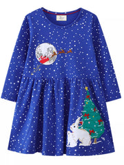 Children's Christmas Theme Long Sleeve Dress 